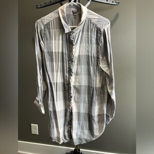 Aerie Gray Casual Button up ruffle Flannel Shirt